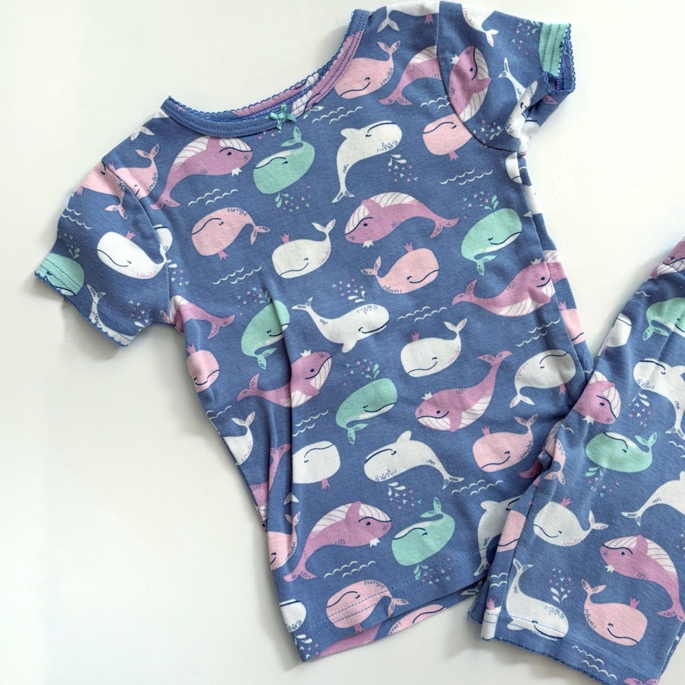 Carter's Blue Whale Print Pajama Set with Pink, Green, and White Whales